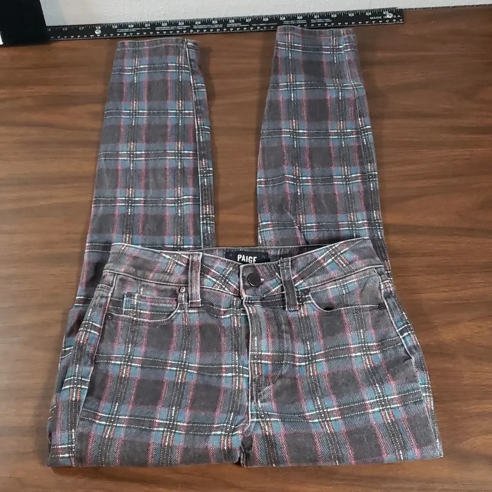 PAIGE Womens HOXTON ANKLE High-Rise Skinny Black Atlantic Tartan Plaid Jeans 26 - Picture 2 of 14